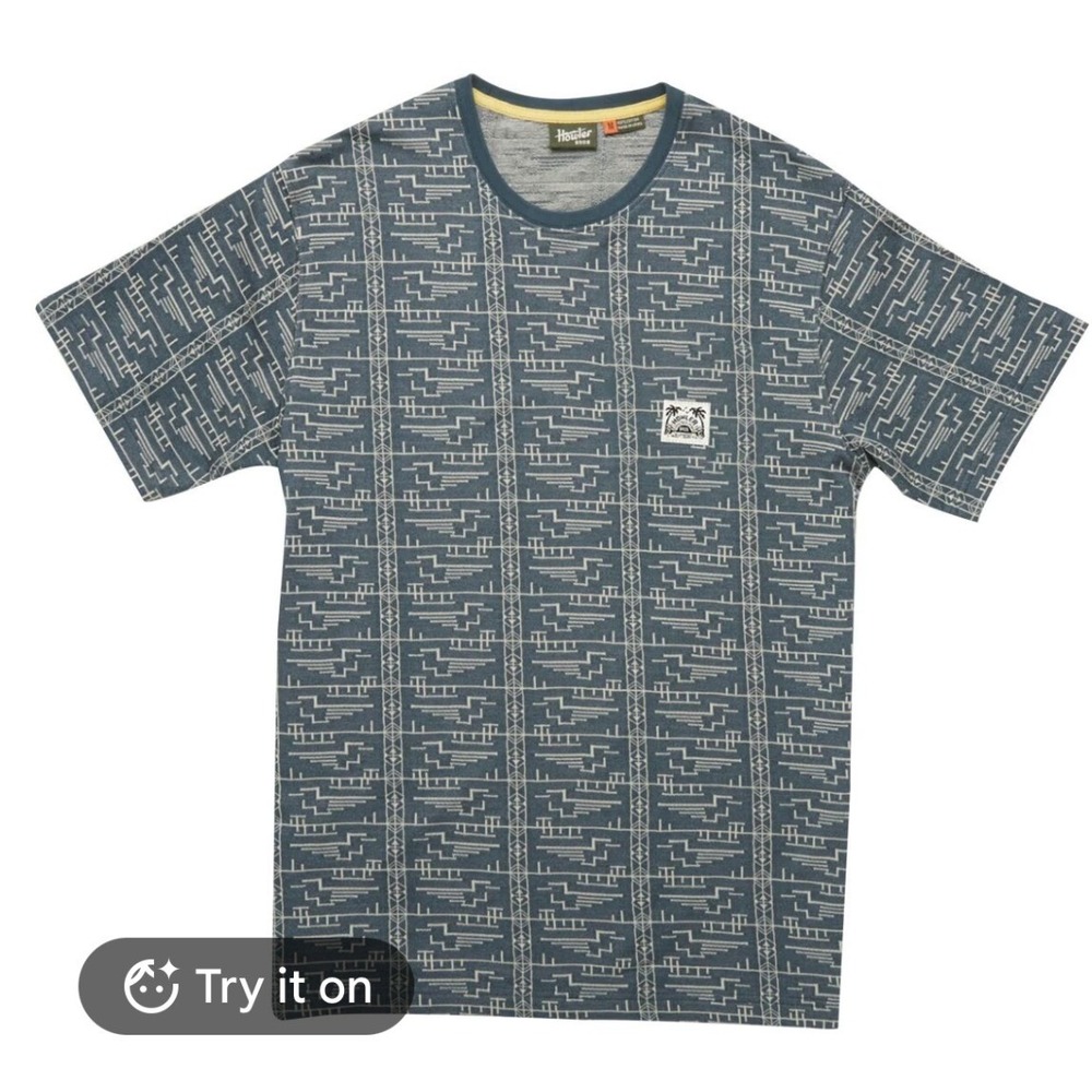 Howler Bros T-Shirt Size S Blue Geometric Jacquard Cotton Tee